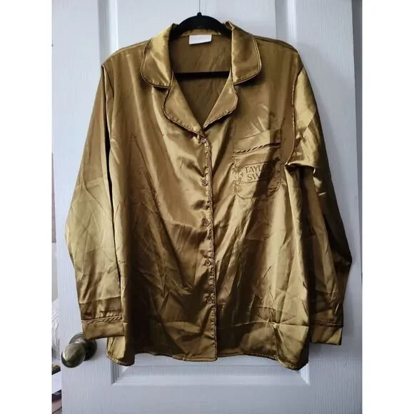Taylor Swift Fearless Gold Taylor's Version Satin Women's Pajamas Top Size L - Picture 1 of 12
